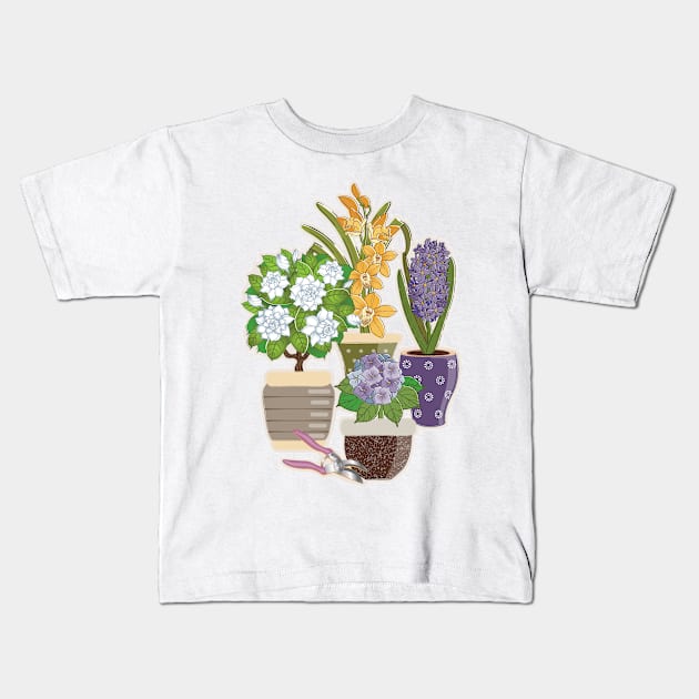 Flowering House Plants Kids T-Shirt by Pamelandia